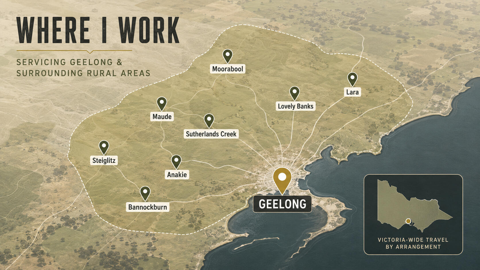 Nightfox Aerial service area covering Geelong, Moorabool, Lara, Bannockburn and surrounding rural Victoria locations.